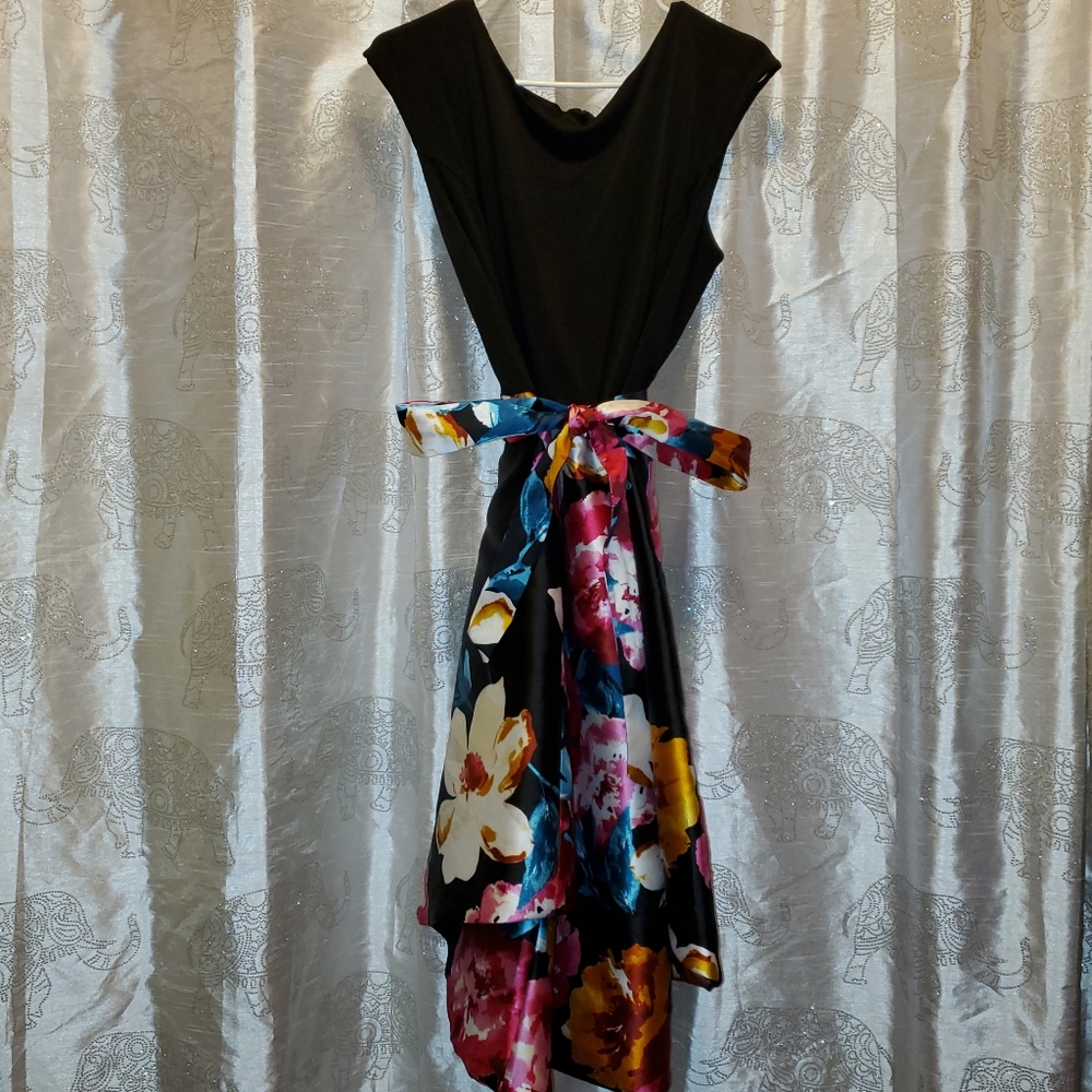 Enfocus Studio Black and Red Fit and Flare Dress with V-Neck